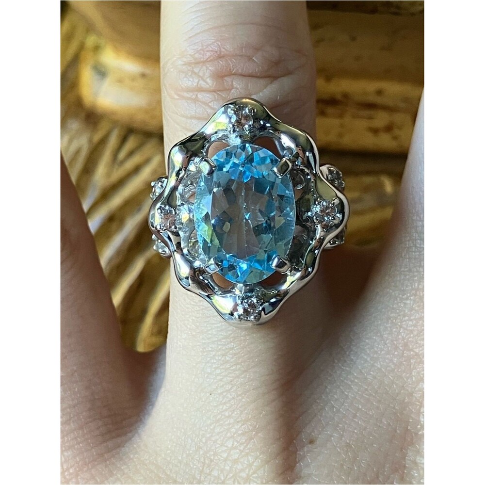 Brazilian Blue Topaz Sterling Silver Cocktail Ring Size 6.75